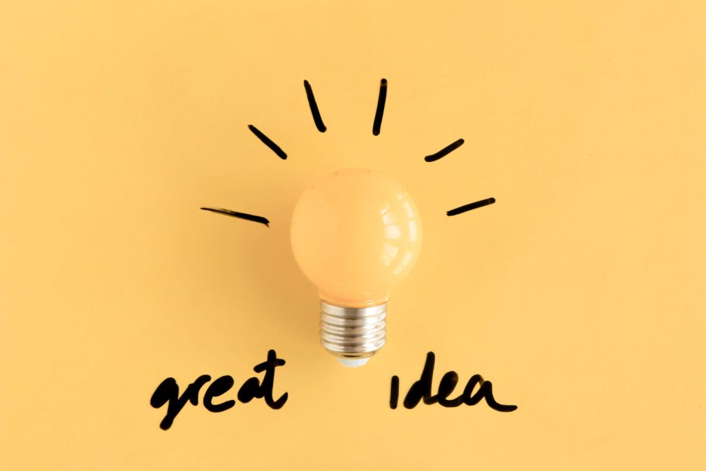 the difference between a great idea and a good one is execution depicted by a light bulb with great idea written on it.