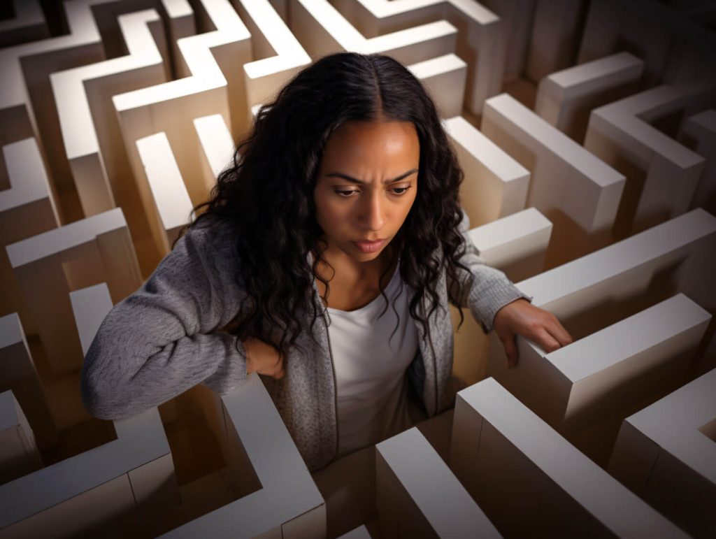 getting stuck in a rut in a maze after making a wrong choice - the power of choice depicted
