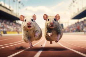 two rats running on a track to show the rat race that people spend their days on