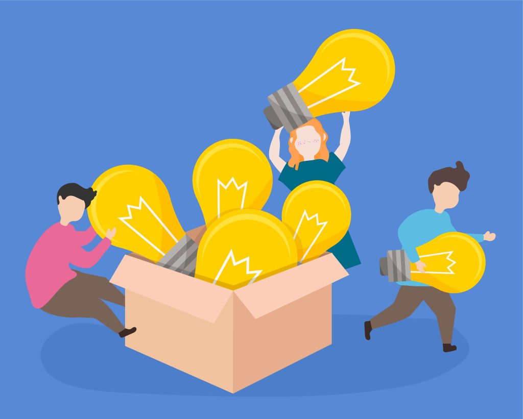 overcoming the idea trap  depicted by a cartoon of people picking ideas from a box and rushing to execute