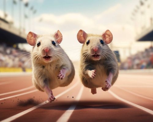 two rats running on a track to show the rat race that people spend their days on